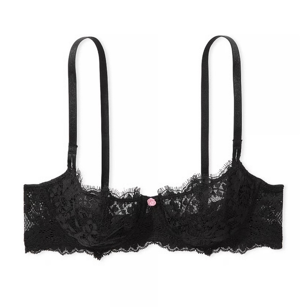 Victoria's Secret Black Lace Underwire Bra with Pink Center Detail